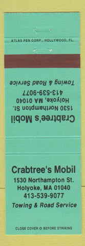 Matchbook Cover - Crabtree's Mobil oil gas Holyoke MA NEON GREEN