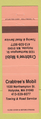 Matchbook Cover - Crabtree's Mobil oil gas Holyoke MA NEON ORANGE