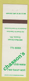 Matchbook Cover - Chasson's Restaurant Hyannis MA