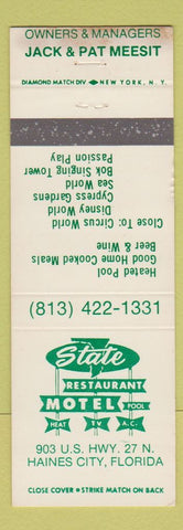 Matchbook Cover - State Restaurant Motel Haines City FL WEAR