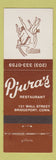 Matchbook Cover - Pjura's Restaurant Bridgeport CT girlie