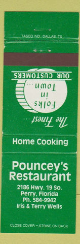 Matchbook Cover - Pouncey's Restaurant Perry FL GREEN