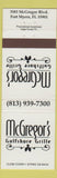 Matchbook Cover - McGregor's Gulfshore Grille Fort Myers FL