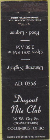 Matchbook Cover - Dugout Nite Club Columbus OH