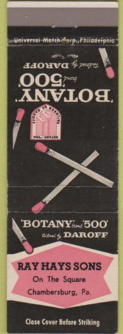 Matchbook Cover - Botonay 500 Daroff Ray Hays Sons Chambersburg PA