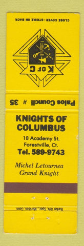 Matchbook Cover - Knights of Columbus Forestville CT YELLOW