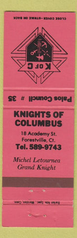 Matchbook Cover - Knights of Columbus Forestville CT PINK