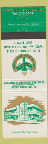 Matchbook Cover - Canadian Westinghouse Credit Union Hamilton ON