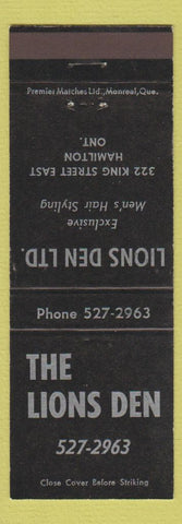 Matchbook Cover - The Lions Den Hamilton ON