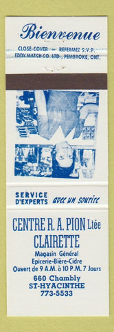 Matchbook Cover - Centre A Pion Clairette St Hyacinthe QC