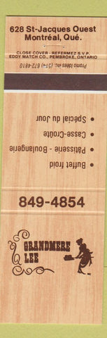 Matchbook Cover - Grandmere Lee Montreal QC