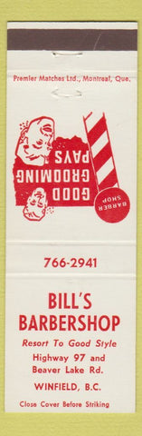 Matchbook Cover - Bill's Barber Shop Winfield BC