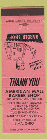 Matchbook Cover - American Mall Barber Shop Lima OH SALMON