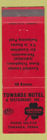 Matchbook Cover - Towanda Motel Restaurant PA Superior Motel RED