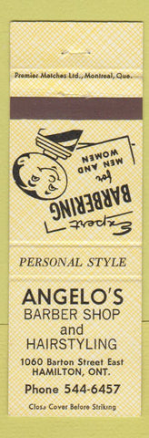 Matchbook Cover - Angelo's Barber Shop Hamilton ON