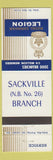 Matchbook Cover - Royal Canadian Legion Sackville Branch NB