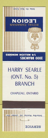 Matchbook Cover - Royal Canadian Legion Harry Searle Branch Chapleau ON
