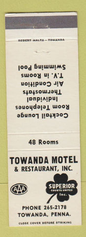 Matchbook Cover - Towanda Motel Restaurant PA Superior Motel WHITE