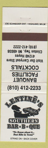Matchbook Cover - Lentine's Southern BBQ Clinton Township MI