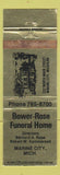 Matchbook Cover - Bower Rose Funeral Home Marine City MI WEAR