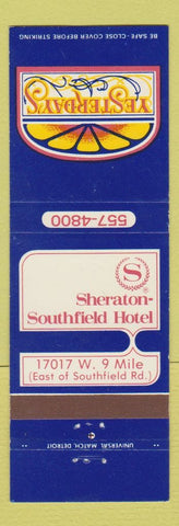 Matchbook Cover - Yesterday's Sheraton Hotel Southfield MI