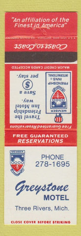 Matchbook Cover - Greystone Motel Three Rivers MI
