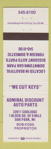 Matchbook Cover - Admiral Discount Auto Parts Oak Park MI