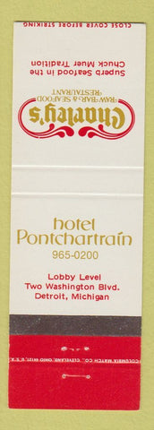 Matchbook Cover - Charley's Raw Bar Seafood Detroit MI Hotel Pontchartrain