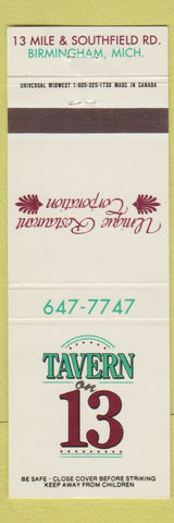 Matchbook Cover - Tavern on 13 Birmingham MI