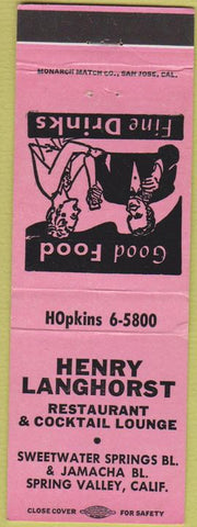 Matchbook Cover - Henry Langhorst Spring Valley CA