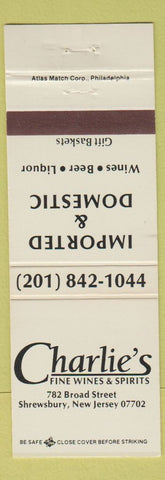 Matchbook Cover - Charlie's Wines Spirits Shrewsbury NJ