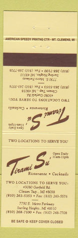 Matchbook Cover - Tirami Su Restaurant Clinton Township Sterling Heights MI
