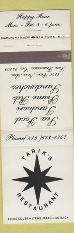 Matchbook Cover - Tarik's Restaurant San Francisco CA WEAR