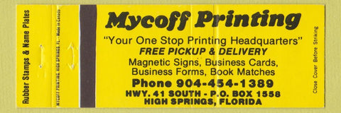 Matchbook Cover - Mycoff Printing High Springs FL Full Length