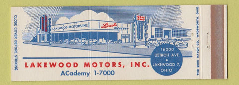 Matchbook Cover - Lakewood Motors Lincoln Mercury Lakewood OH Full Length