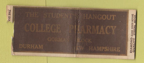 Matchbook Cover - Colle Pharmacy Durham NH DQ BOBTAIL WEAR
