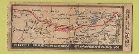 Matchbook Cover - Hotel Washington Chambersburg PA DQ BOBTAIL WORN