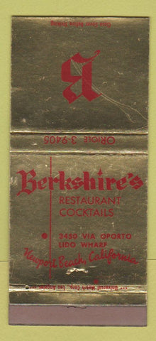 Matchbook Cover - Berkshire's Restaurant Newport Beach CA 30 Strike