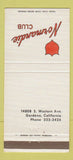 Matchbook Cover - Normandie Club Gardena CA 30 Strike
