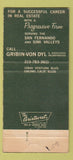 Matchbook Cover - Gribin Von Dye Real Estate Encino CA 30 Strike