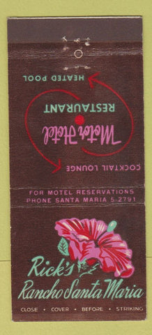 Matchbook Cover - Rick's Rancho Santa Maria Motor Hotel CA 30 Stick