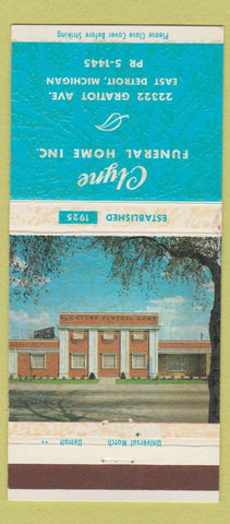 Matchbook Cover - Clyne Funeral Home East Detroit MI 30 Strike