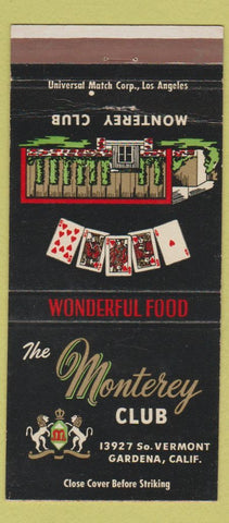 Matchbook Cover - Monterey Club Poker Cards Gardena CA 30 Strike