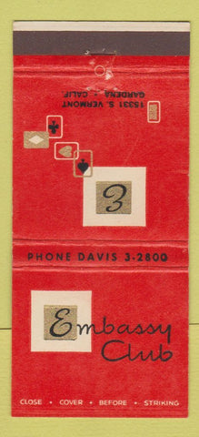 Matchbook Cover - Embassy Club Gardena CA cards poker 30 Strike
