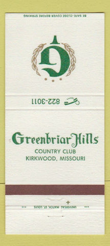 Matchbook Cover - Greenbriar Hills Country Club Kirkwood MO 30 Strike