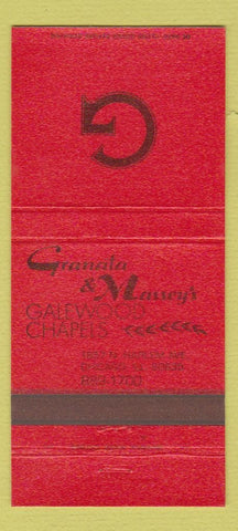 Matchbook Cover - Granata & Massey's Galewood Chapels Chicago IL 30 Strike