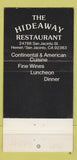 Matchbook Cover - Hideaway Restaurant Hemet San Jacinto CA 30 Strike