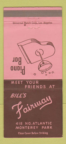 Matchbook Cover - Bill's Fairway Monterey Park CA 30 Strike