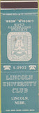 Matchbook Cover - Lincoln University Club Lincoln NE