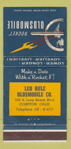 Matchbook Cover - Oldsmobile Rocket Leo Rule Compton CA 30 Strike